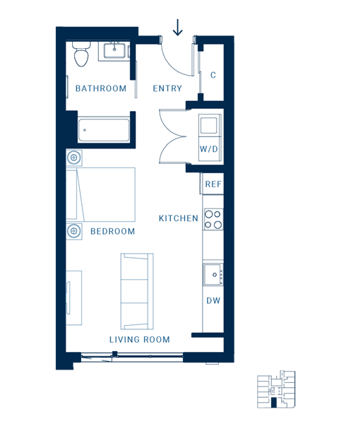 Floor plan for studio, 1 bath, 397 sqft